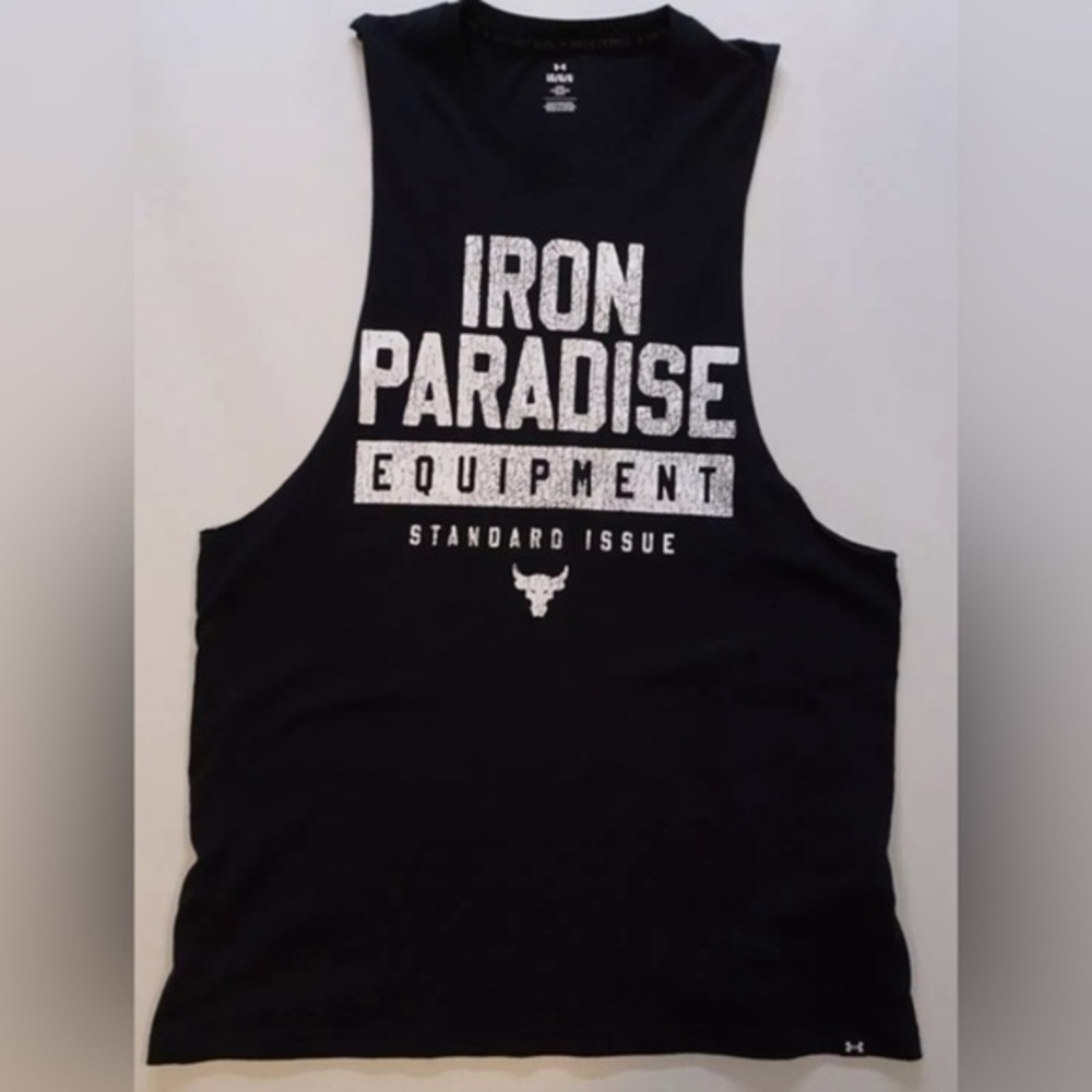 Under Armour Project Rock Tank Top Mens Iron Paradise Gym Training Black size - Picture 1 of 5